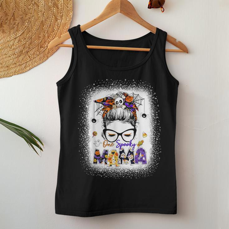 Bleached One Spooky Mama Messy Bun Skull Halloween Women Tank Top Unique Gifts