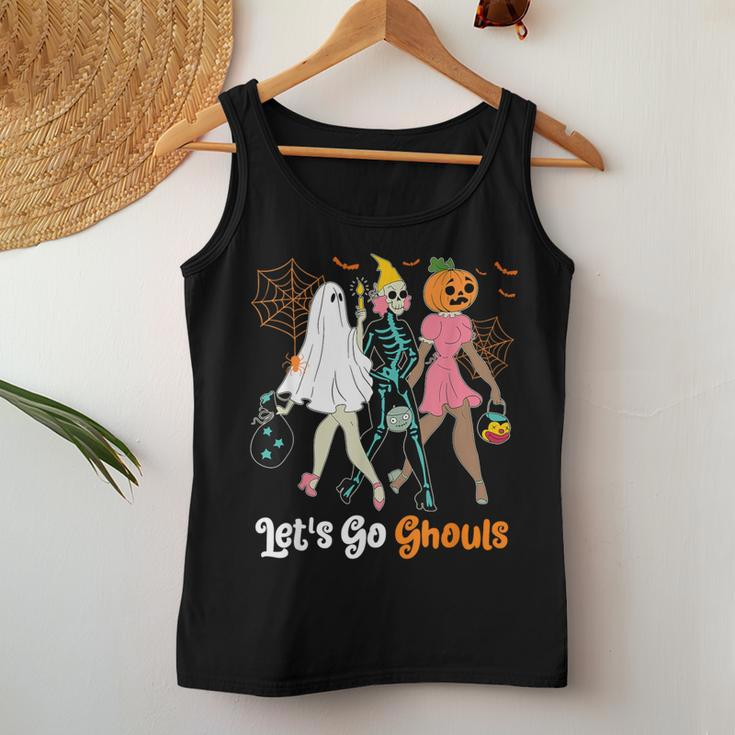 Boo Skeleton Let's Go Ghouls Halloween Costume Retro Groovy Women Tank Top Funny Gifts