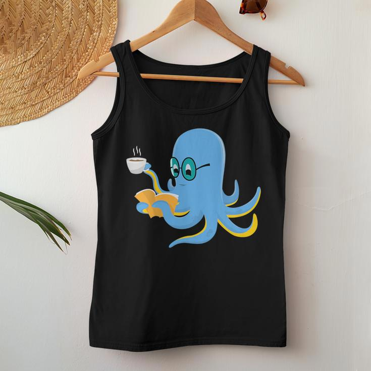 Book Reading Octopus For Bookworms Drinking Coffee Men Women Reading s Women Tank Top Unique Gifts
