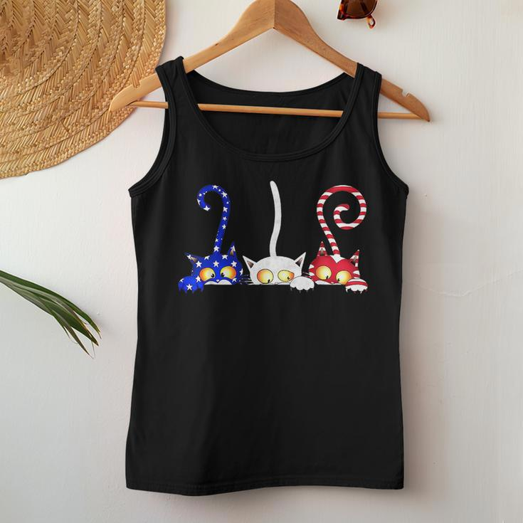 Cat 4Th Of July American Flag Red White Blue Women Kids Women Tank Top Basic Casual Daily Weekend Graphic Funny Gifts