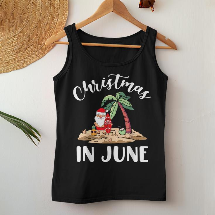 Celebrate Christmas In June With Funny Santa Surfboard Women Tank Top Basic Casual Daily Weekend Graphic Funny Gifts