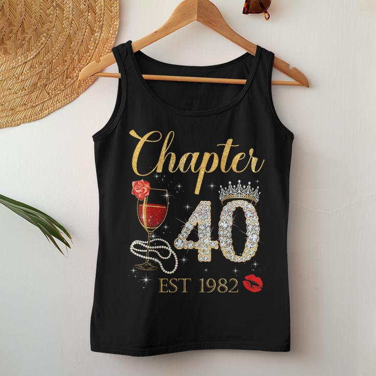 Chapter 40 Years Est 1982 40Th Birthday Red Rose Wine Crown Women Tank Top Funny Gifts