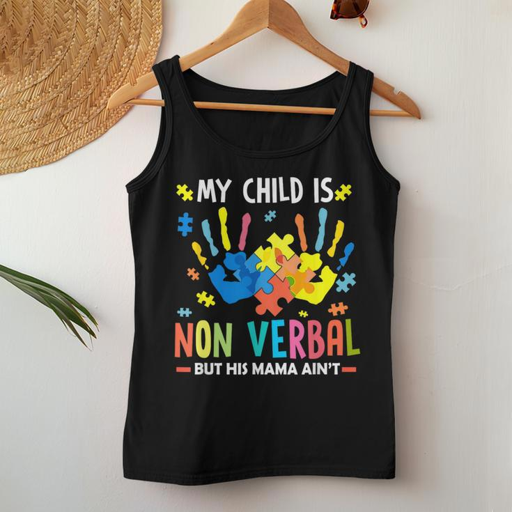 My Child Is Non Verbal But His Mama Aint Puzzle Piece Autism Women Tank Top Unique Gifts
