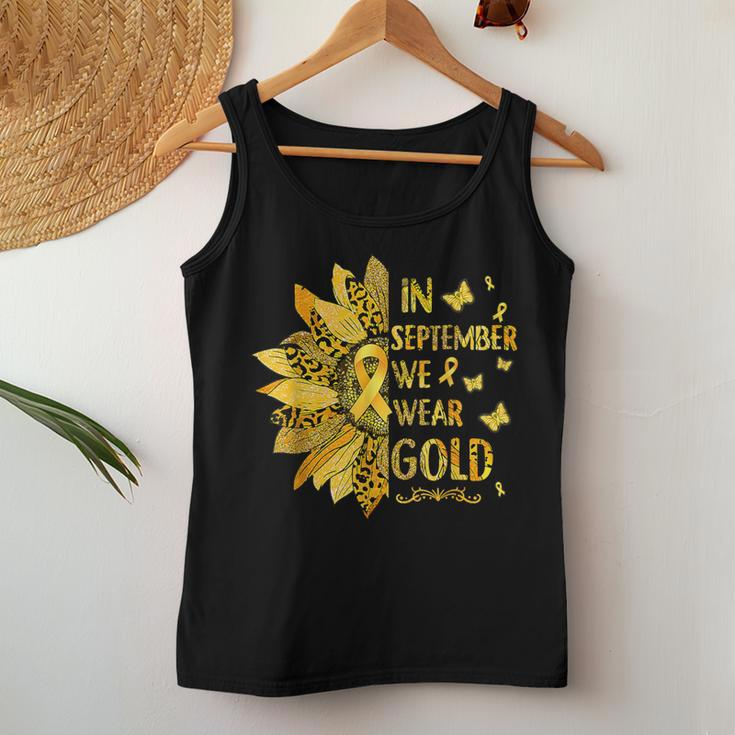Childhood Cancer Sunflower In September We Wear Gold Women Tank Top Unique Gifts