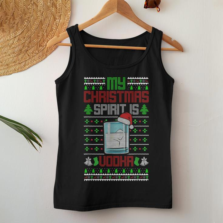 My Christmas Spirit Is Vodka Drinking Ugly Sweater Women Tank Top Funny Gifts