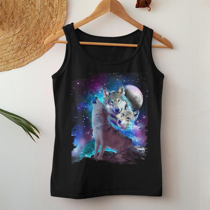 Cosmic Space Wolf Wolves Family Howling At Moon Women Tank Top Basic Casual Daily Weekend Graphic Personalized Gifts