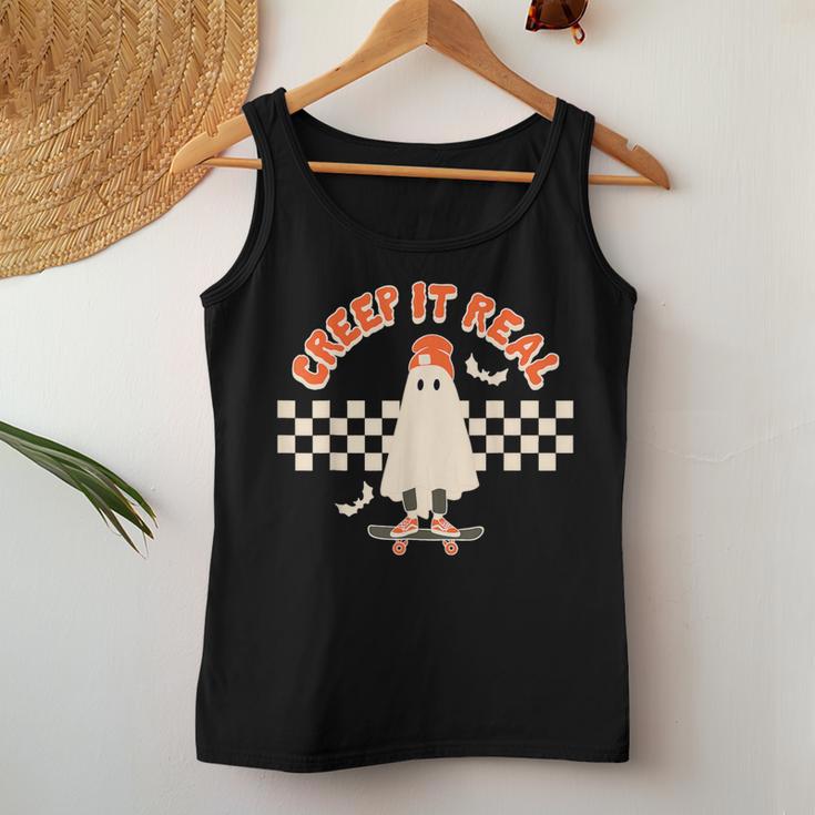 Creep It Real Skateboarding Ghost Halloween Fall Season Women Tank Top Unique Gifts