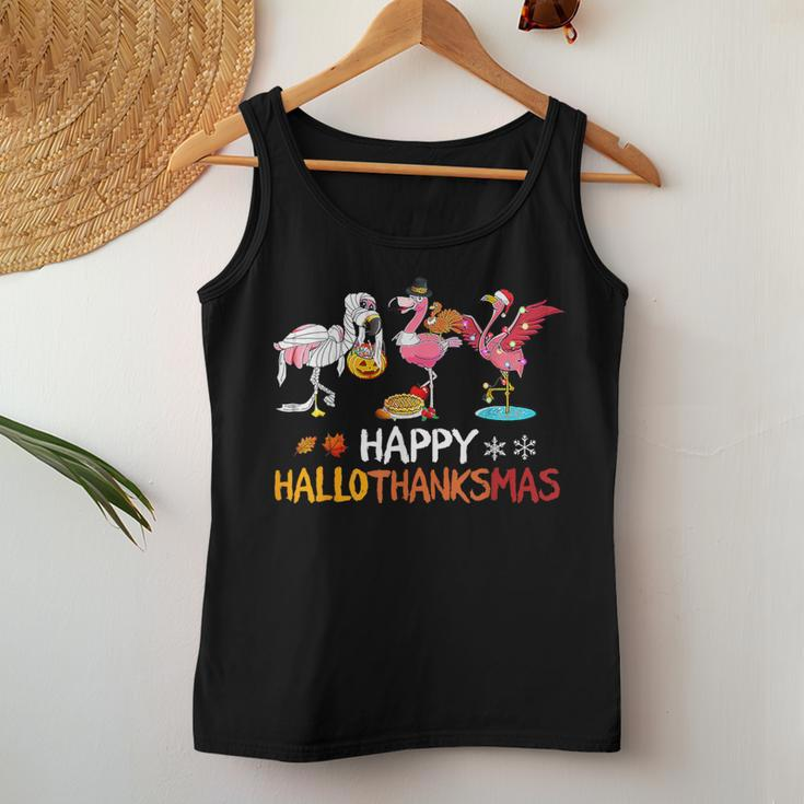 Cute Flamingo Hallothanksmas Happy Halloween Thanksgiving Women Tank Top Funny Gifts