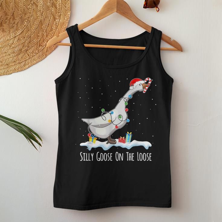 Cute Santa Duck Silly Goose On The Loose Christmas Women Tank Top Unique Gifts