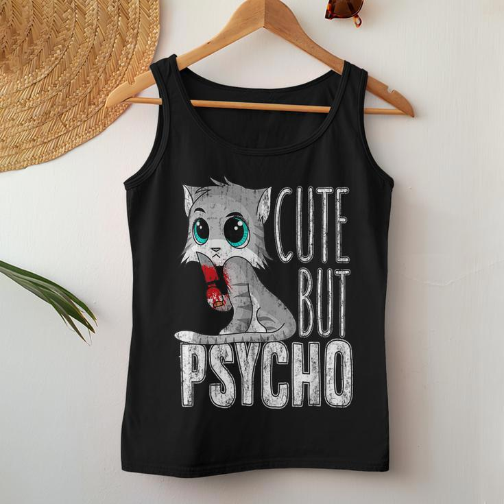 Cute But Psycho Kitty Cat Humor Wife Mom Horror Goth Women Tank Top Unique Gifts