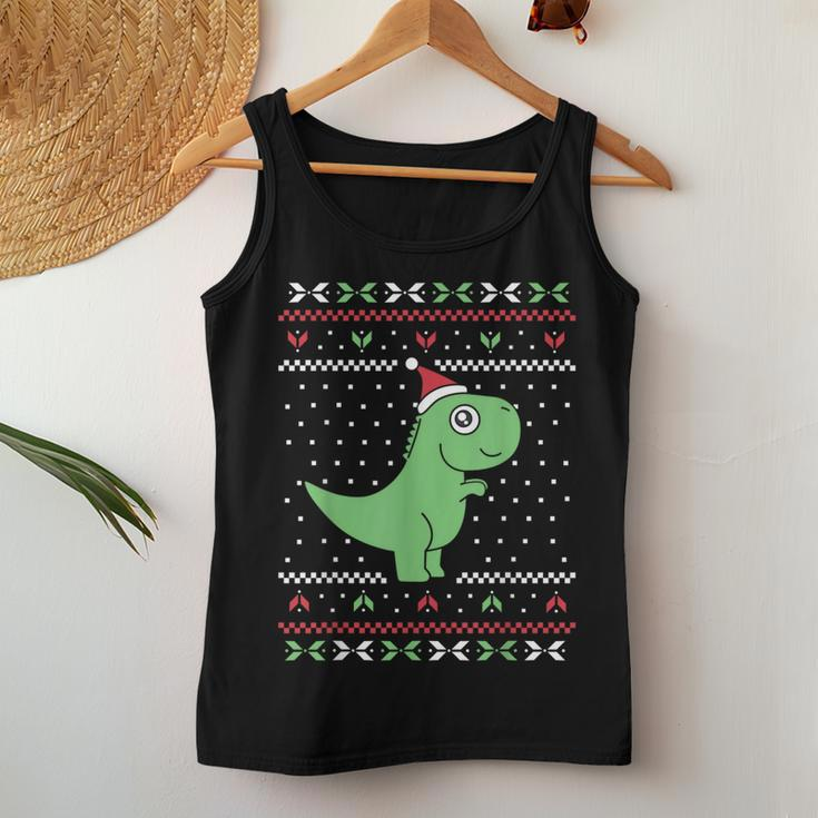 Cute T-Rex Dinosaur Ugly Christmas Sweater Style Women Tank Top Unique Gifts