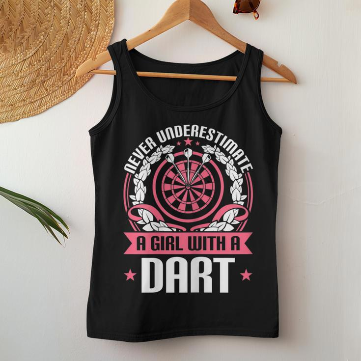 Dart Player Cool Quote Never Underestimate A Girl With Darts Gift For Womens Women Tank Top Basic Casual Daily Weekend Graphic Funny Gifts