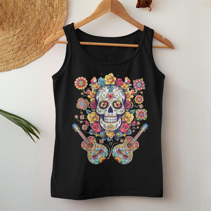 Day Of The Dead Flower Guitar Skull Dia De Los Muertos Women Tank Top Unique Gifts