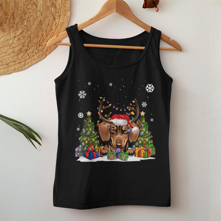 Dog Lovers Cute Dachshund Santa Hat Ugly Christmas Sweater Women Tank Top Unique Gifts
