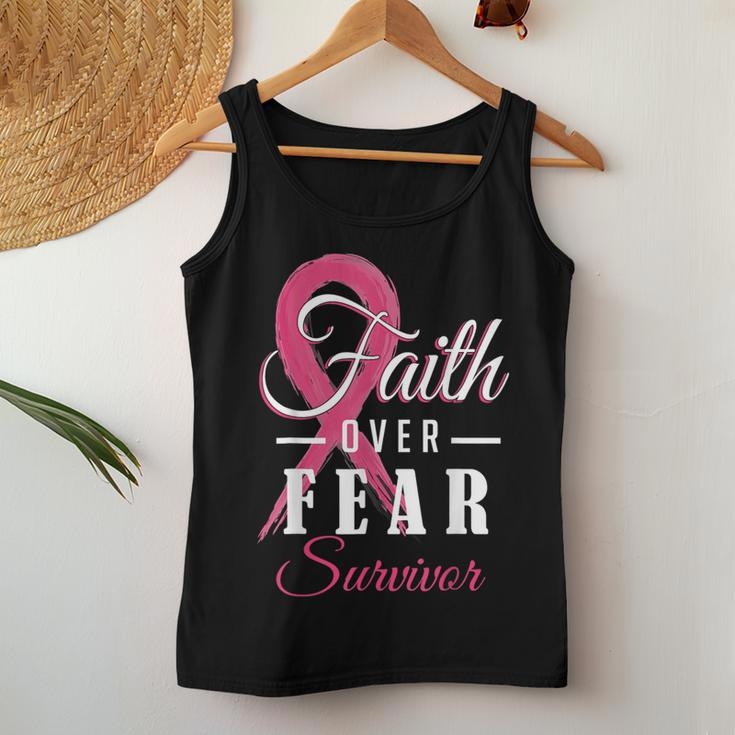 Faith Over Fear Pink Ribbon Breast Cancer Survivor Women Tank Top Funny Gifts
