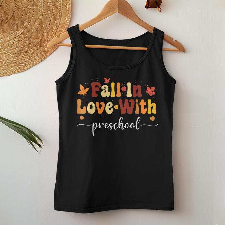 Fall Teacher Fall In Love With Preschool Thanksgiving Women Tank Top Unique Gifts