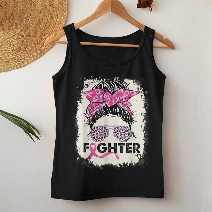Fighter Messy Bun Pink Warrior Breast Cancer Awareness Women Tank Top Unique Gifts