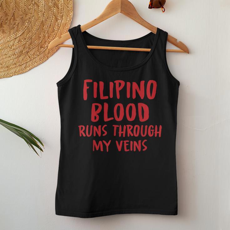 Filipino Blood Runs Through My Veins Novelty Sarcastic Word Women Tank Top Funny Gifts