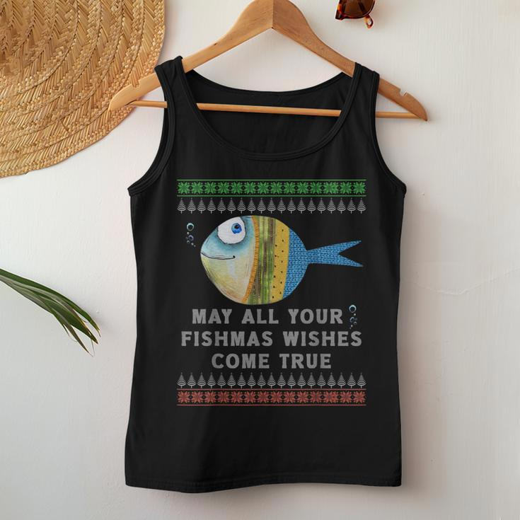 Fisherman's Fishmas Wishes Fishing Ugly Christmas Sweater Women Tank Top Funny Gifts