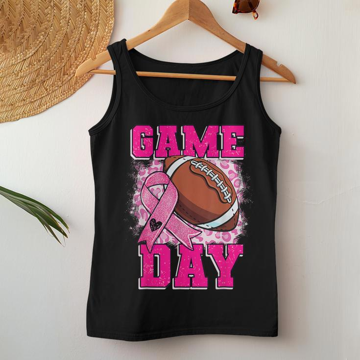 Football Game Day Pink Ribbon Breast Cancer Awareness Mom Women Tank Top Funny Gifts