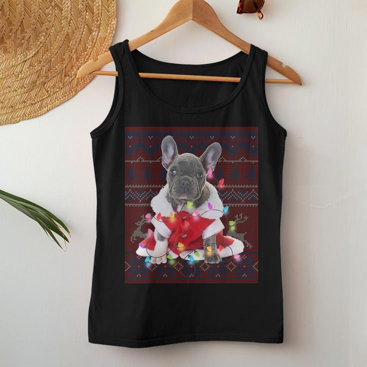 French Bulldog Christmas Lights Ugly Sweater Dog Lover Women Tank Top Funny Gifts