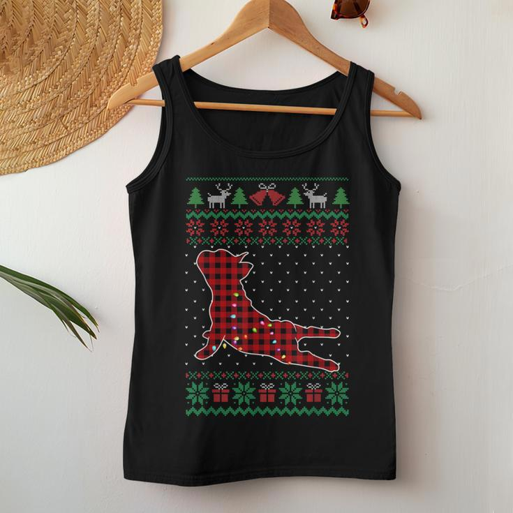 Frenchie Red Plaid Buffalo Ugly Christmas Sweater Women Tank Top Unique Gifts