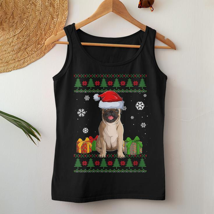 Dog Lovers Pug Santa Hat Ugly Christmas Sweater Women Tank Top Unique Gifts