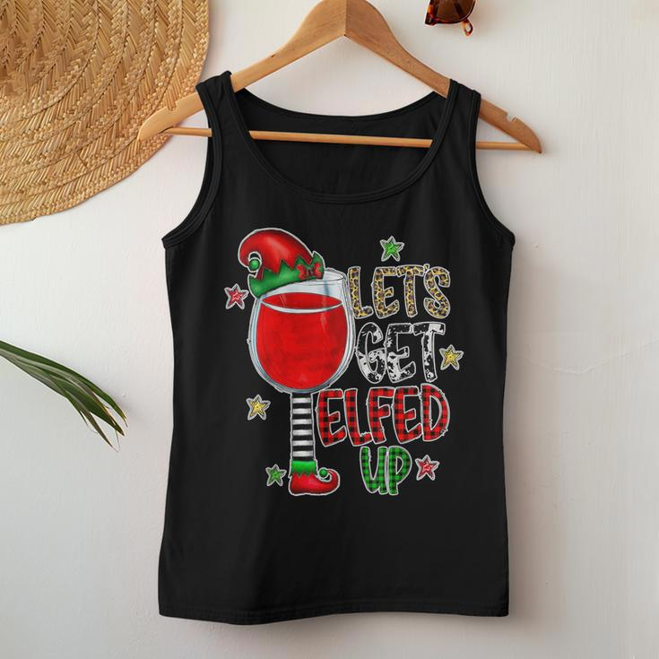 Elf Wine Drinking Christmas Let's Get Elfed Up Pajamas Women Tank Top Unique Gifts
