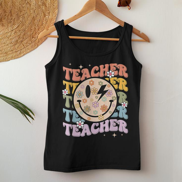 Funny Hippie Face Teacher Back To School Teachers Day  Women Tank Top Weekend Graphic Personalized Gifts
