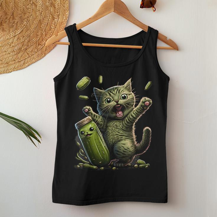 Funny Kittens Vs Gherkin Pickle Cat Mom Lady Women Tank Top Basic Casual Daily Weekend Graphic Funny Gifts