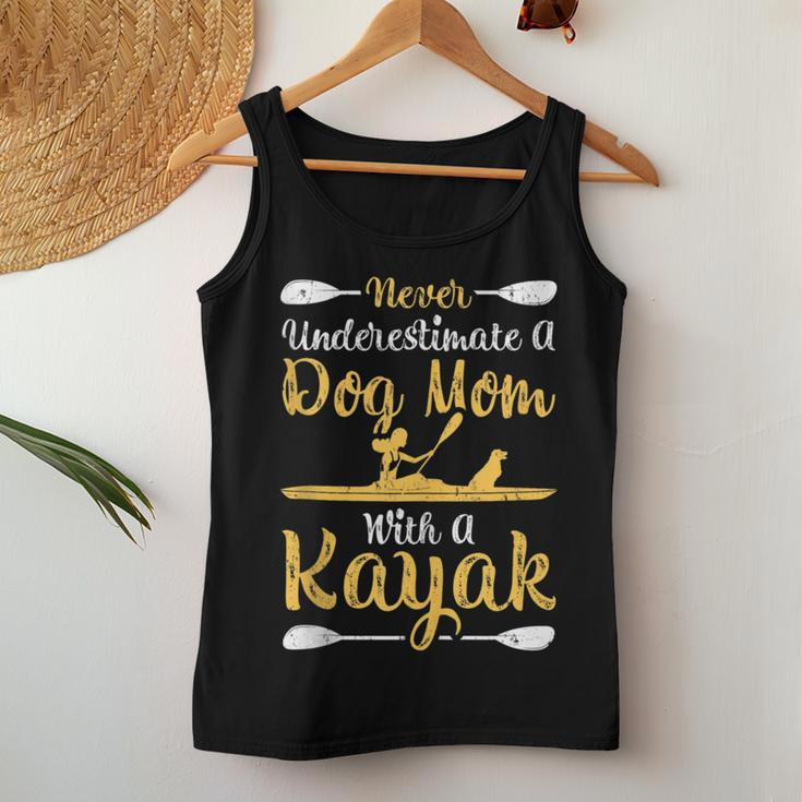 Funny Never Underestimate A Dog Mom With A Kayak Women Tank Top Basic Casual Daily Weekend Graphic Funny Gifts