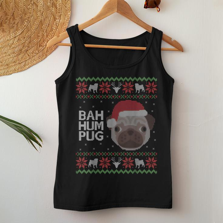Ugly Sweater Christmas Bah Hum Pug Dog Women Tank Top Funny Gifts