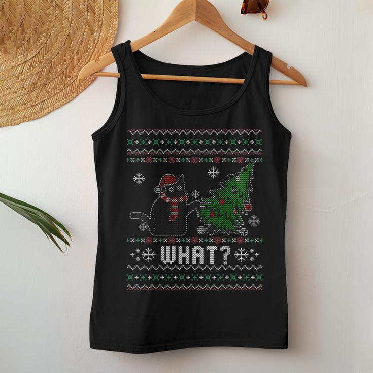 Ugly Sweater Christmas Cat Lover Santa Hat Women Tank Top Funny Gifts