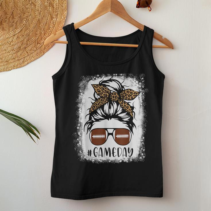 Game Day Leopard Messy Bun Mom Football Lover Bleached Women Tank Top Unique Gifts