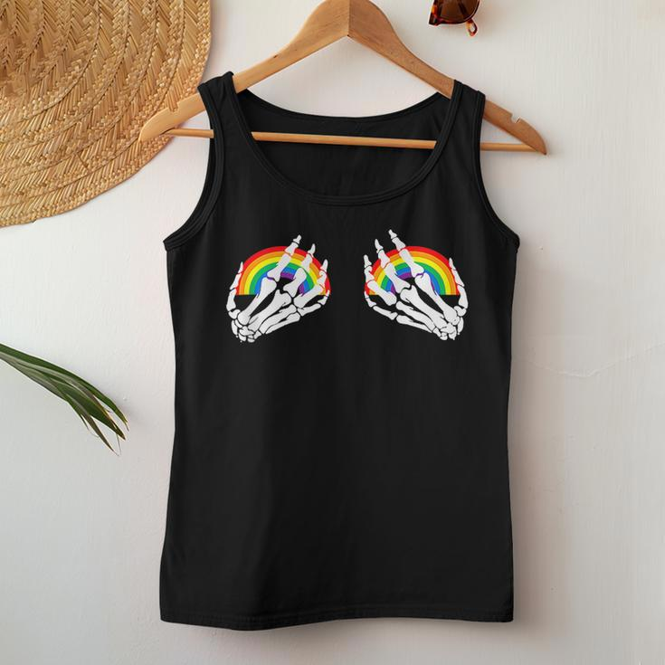 Gay Les Pride Rainbow Boobs Skeleton Hand Lgbt Gay Women Tank Top Unique Gifts