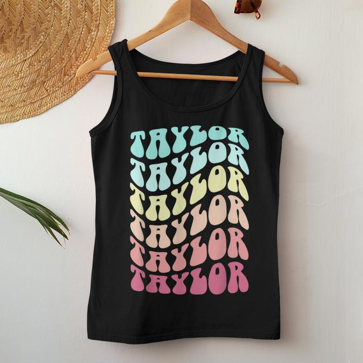 Girl Retro Taylor First Name Personalized Groovy Birthday Women Tank Top Weekend Graphic Funny Gifts