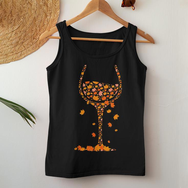 Glass Of Wine Maple Leaf Autumn Fall Drink Wine Lover Women Tank Top Unique Gifts