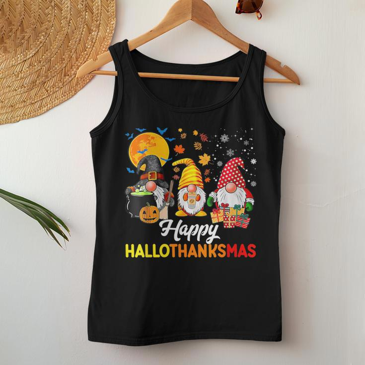 Gnomes Lover Halloween Merry Christmas Happy Hallothanksmas Women Tank Top Unique Gifts