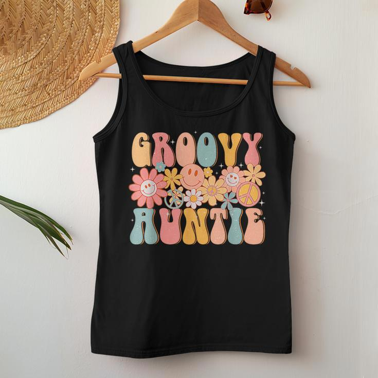 Groovy Auntie Retro Aunt Colorful Peace Sign Smile Face Women Tank Top Unique Gifts
