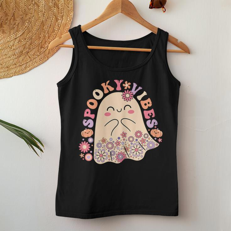 Groovy Cute Kawaii Ghost Floral Spooky Vibes Hippie Pumpkin Women Tank Top Funny Gifts