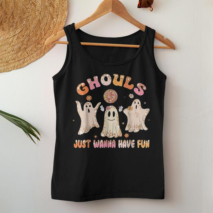 Groovy Ghouls Just Wanna Have Fun Halloween Spooky Season Women Tank Top Unique Gifts