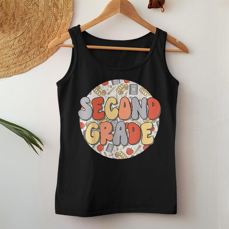 Groovy Second Grade Vibes Retro Teachers Kids Back To School Women Tank Top Weekend Graphic Funny Gifts