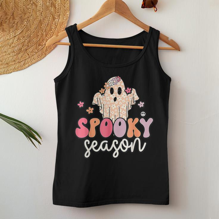 Groovy Spooky Season Cute Ghost Flower Halloween Women Tank Top Unique Gifts