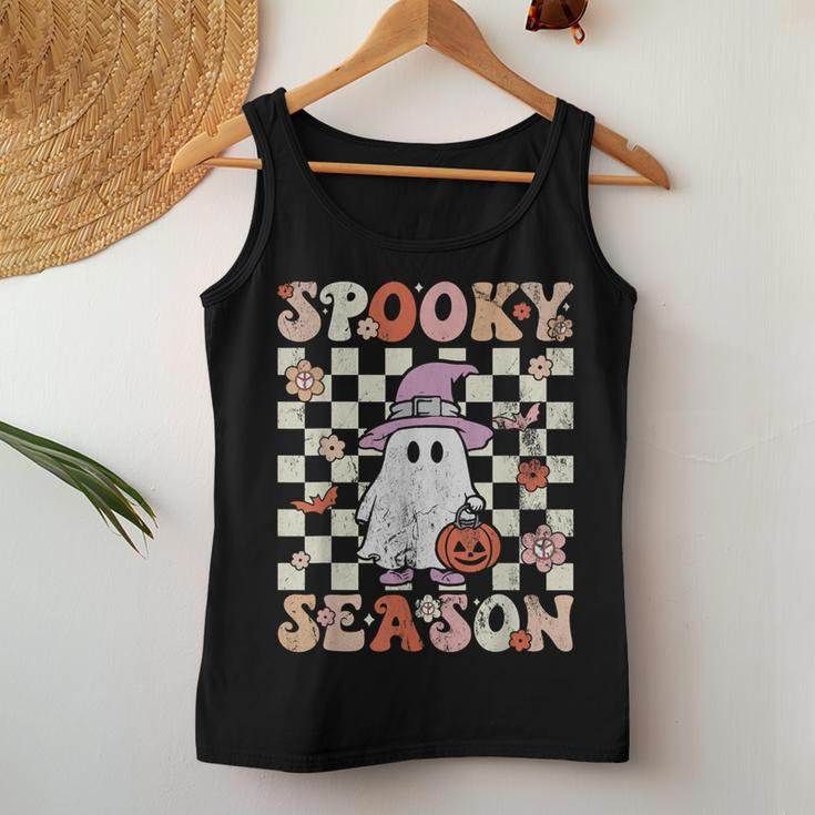 Groovy Spooky Season Cute Ghost Pumpkin Halloween Retro Women Tank Top Unique Gifts