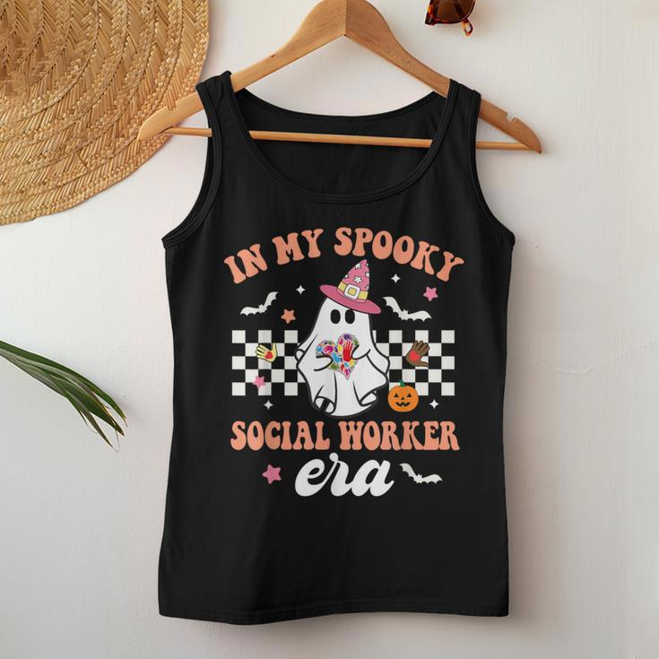 Groovy In My Spooky Social Worker Era Ghost Halloween Women Tank Top Unique Gifts