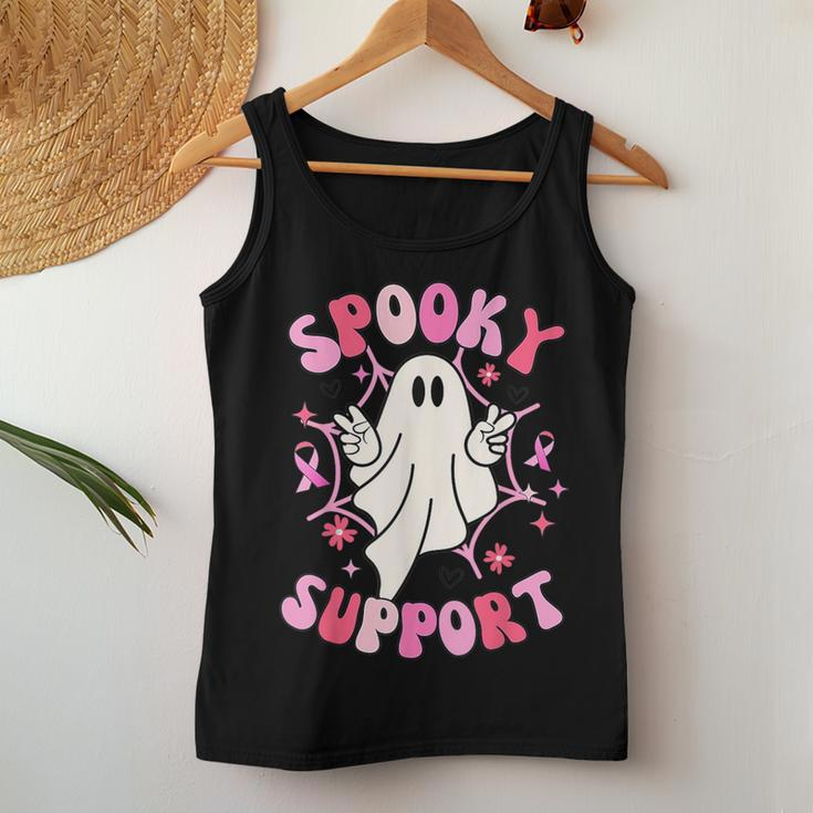 Groovy Spooky Support Squad Breast Cancer Ghost Halloween Women Tank Top Funny Gifts