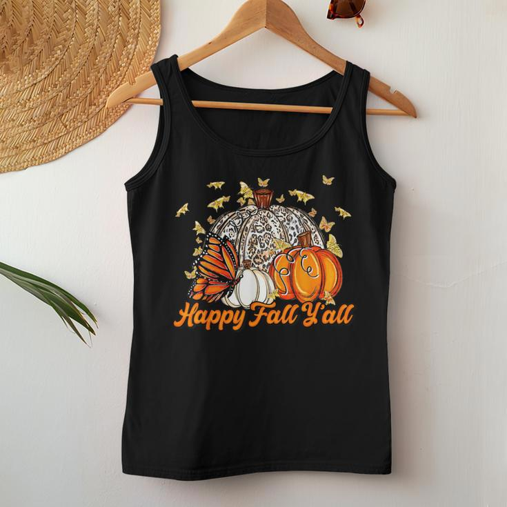 Happy Fall Y'all Pumpkin Butterfly Autumn Thanksgiving Retro Women Tank Top Unique Gifts