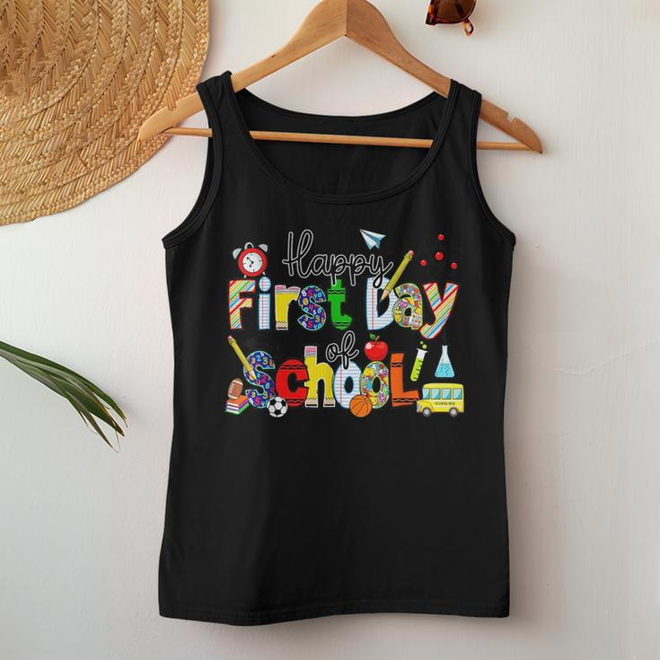 Happy First Day Of School Teachers Students Back To School Women Tank Top Basic Casual Daily Weekend Graphic Funny Gifts