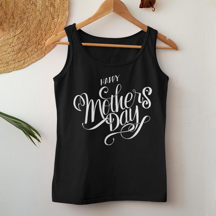 Happy Mothers Day Fancy White Cursive Design Classy Women Tank Top Basic Casual Daily Weekend Graphic Personalized Gifts