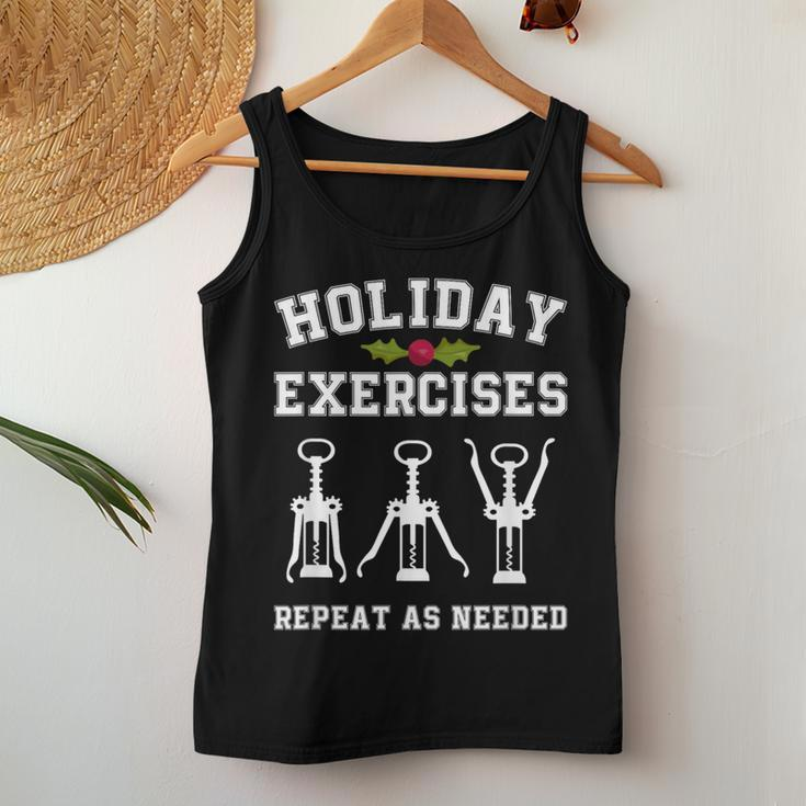Holiday Exercises Repeat As Needed Christmas Wine Opener Women Tank Top Unique Gifts